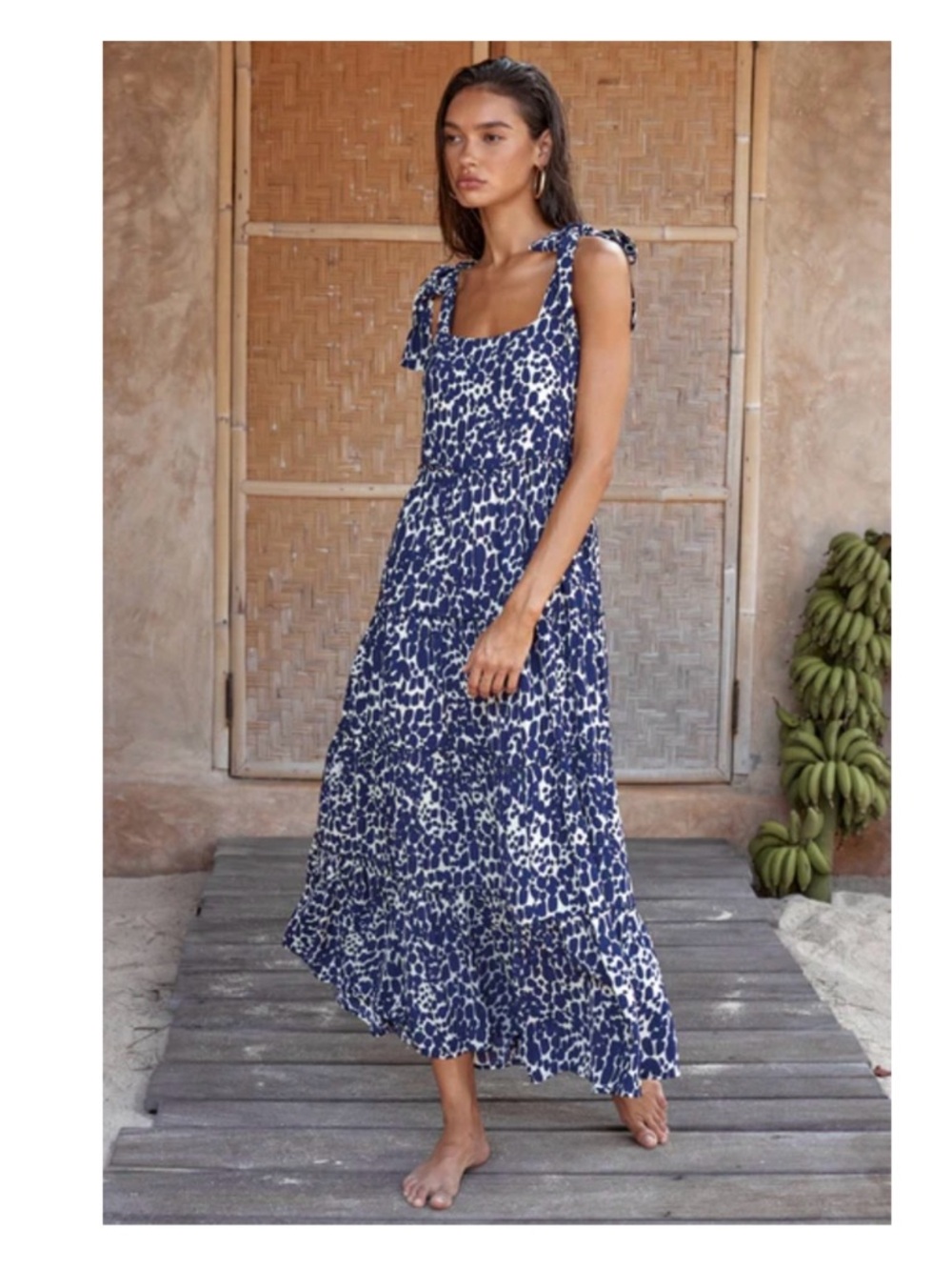 Mister Zimi Blue & White Printed Tie-Shoulder Maxi Dress
